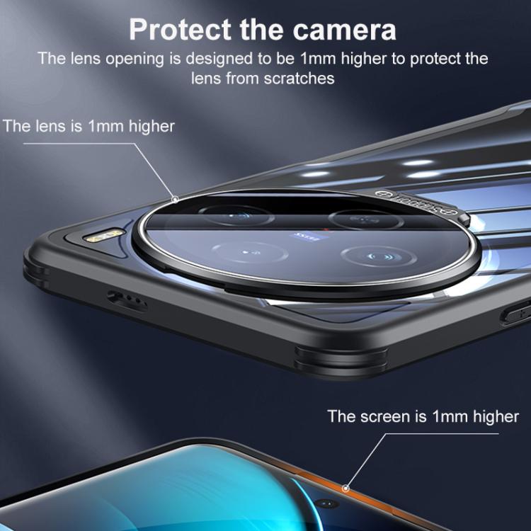 For vivo X100 Blade Transparent Full Coverage Lens Holder Shockproof Phone Case - Graphite Black