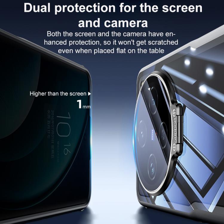 For vivo X100 Ultra Blade Transparent Full Coverage Lens Holder Shockproof Phone Case - Graphite Black