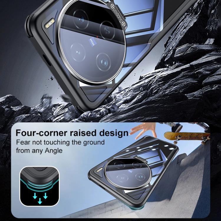 For vivo X100 Pro Blade Transparent Full Coverage Lens Holder Shockproof Phone Case - Graphite Black