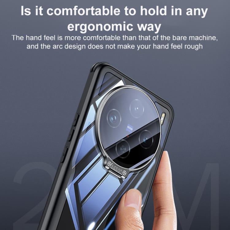 For vivo X100 Pro Blade Transparent Full Coverage Lens Holder Shockproof Phone Case - Graphite Black