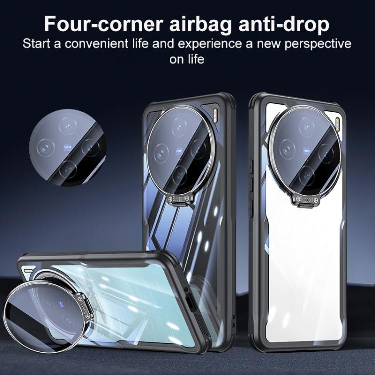 For vivo X200s Blade Transparent Full Coverage Lens Holder Shockproof Phone Case - Graphite Black