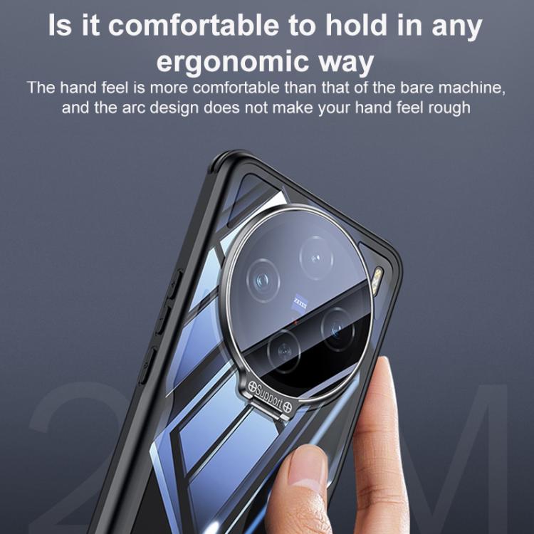 For vivo X200s Blade Transparent Full Coverage Lens Holder Shockproof Phone Case - Graphite Black