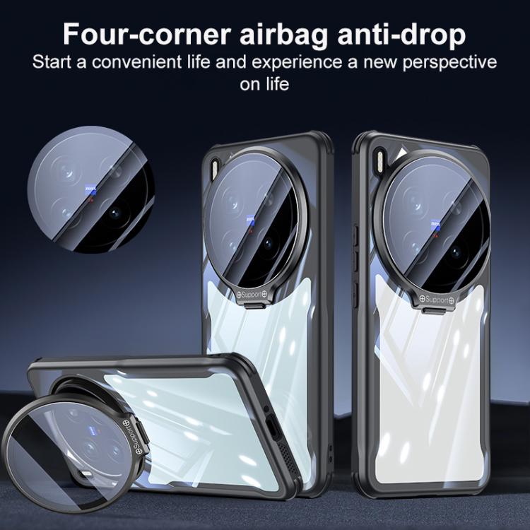 For vivo X300 Blade Transparent Full Coverage Lens Holder Shockproof Phone Case - Graphite Black
