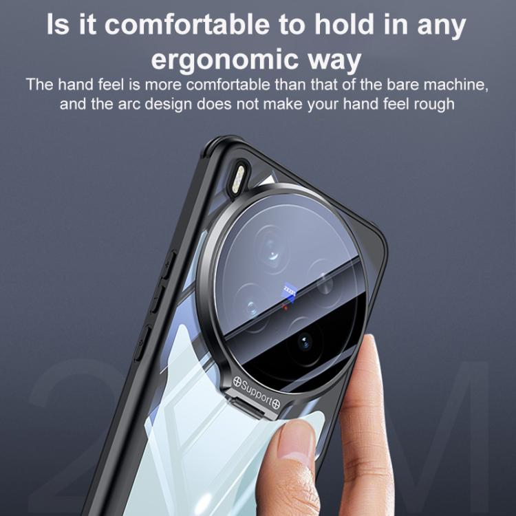 For vivo X300 Blade Transparent Full Coverage Lens Holder Shockproof Phone Case - Graphite Black