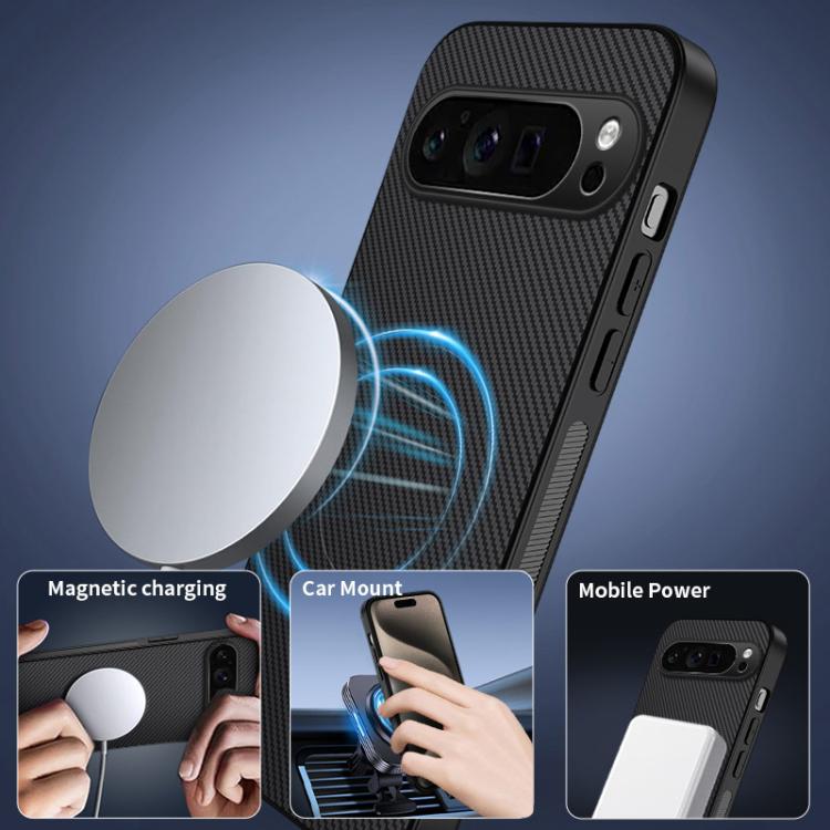For Google Pixel 9 Pro WANLONFENG TQ Series Magnetic Carbon Fiber Texture PC Hybrid TPU Phone Case