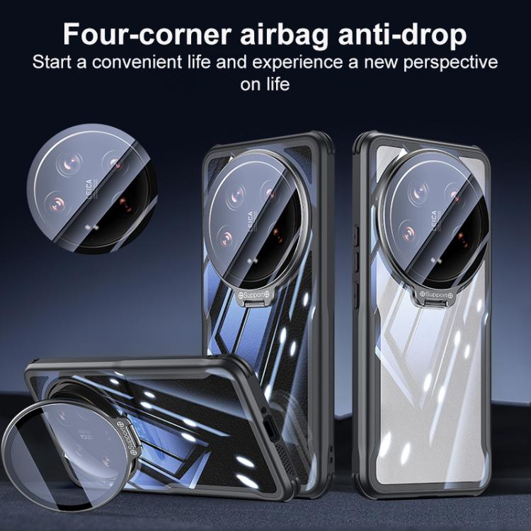 For Xiaomi 14 Ultra Blade Transparent Full Coverage Lens Holder Shockproof Phone Case - Graphite Black