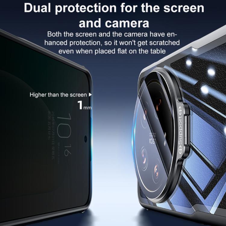 For Xiaomi 14 Ultra Blade Transparent Full Coverage Lens Holder Shockproof Phone Case - Graphite Black