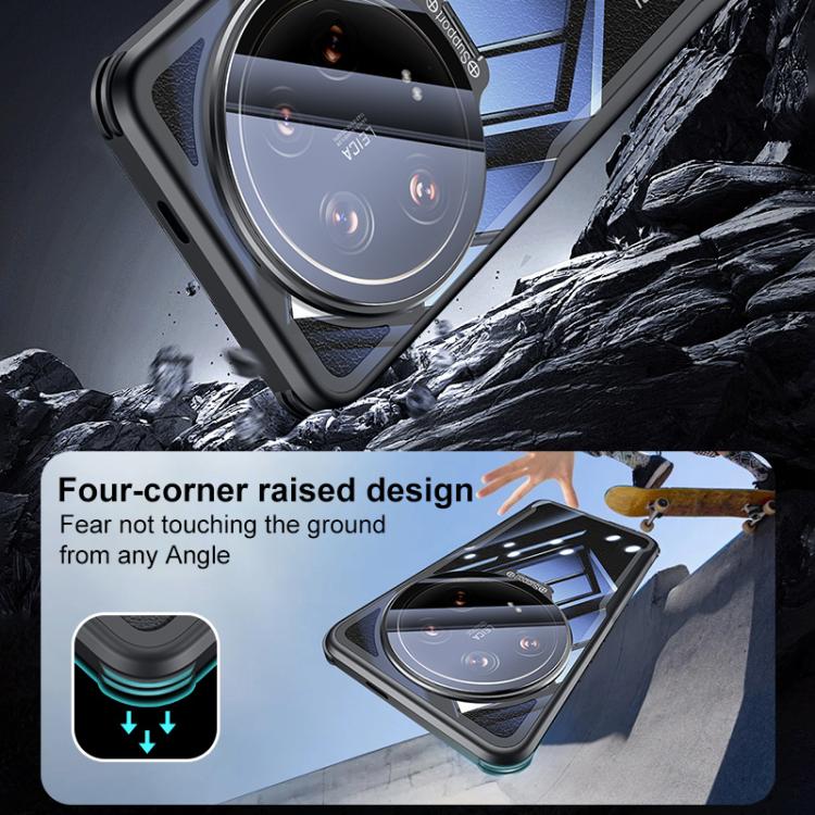 For Xiaomi 14 Ultra Blade Transparent Full Coverage Lens Holder Shockproof Phone Case - Graphite Black