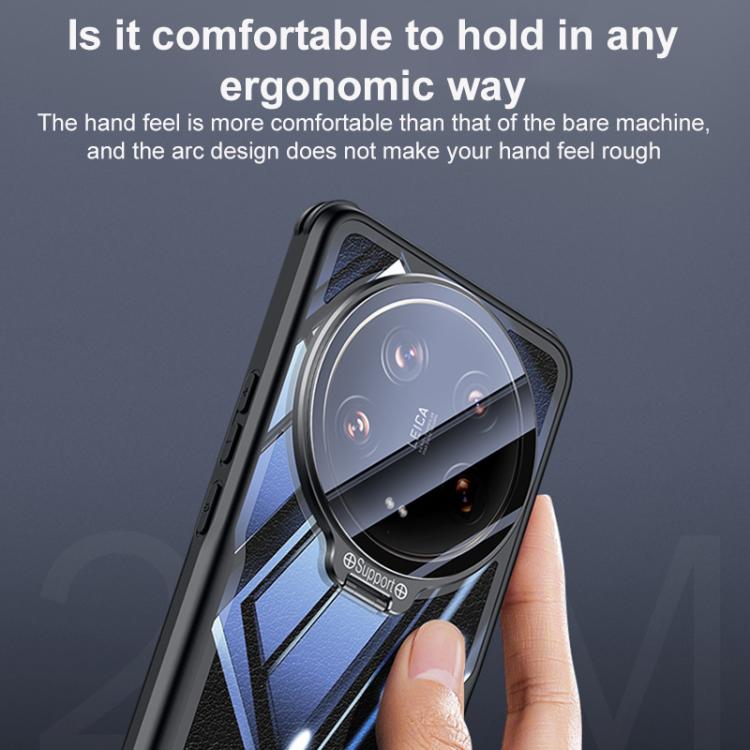 For Xiaomi 14 Ultra Blade Transparent Full Coverage Lens Holder Shockproof Phone Case - Graphite Black