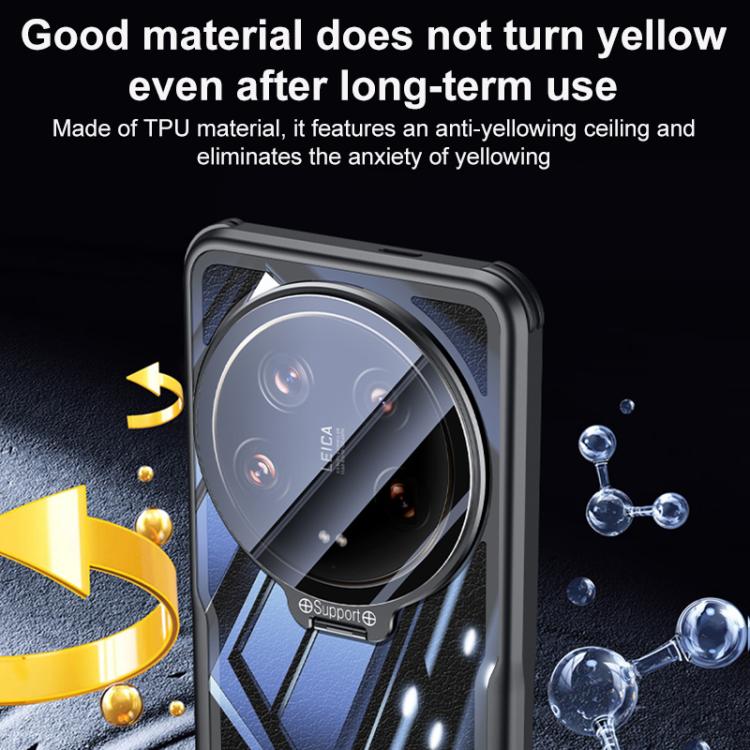 For Xiaomi 14 Ultra Blade Transparent Full Coverage Lens Holder Shockproof Phone Case - Graphite Black