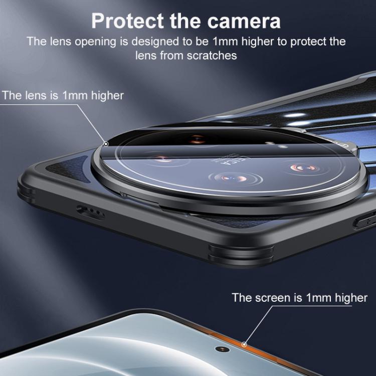 For Xiaomi 14 Ultra Blade Transparent Full Coverage Lens Holder Shockproof Phone Case - Graphite Black