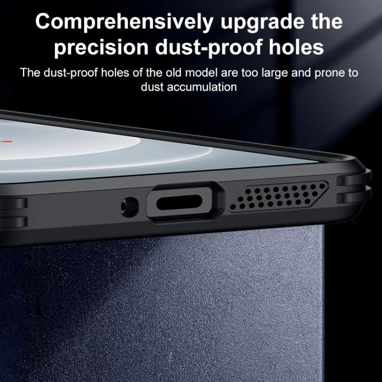 For Xiaomi 14 Ultra Blade Transparent Full Coverage Lens Holder Shockproof Phone Case - Graphite Black