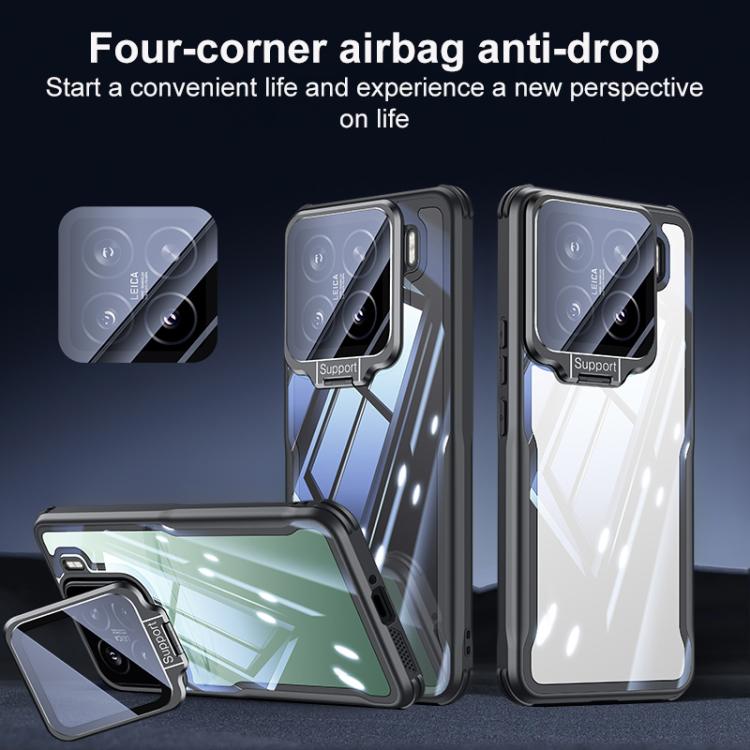 For Xiaomi 15 Pro Blade Transparent Full Coverage Lens Holder Shockproof Phone Case - Graphite Black