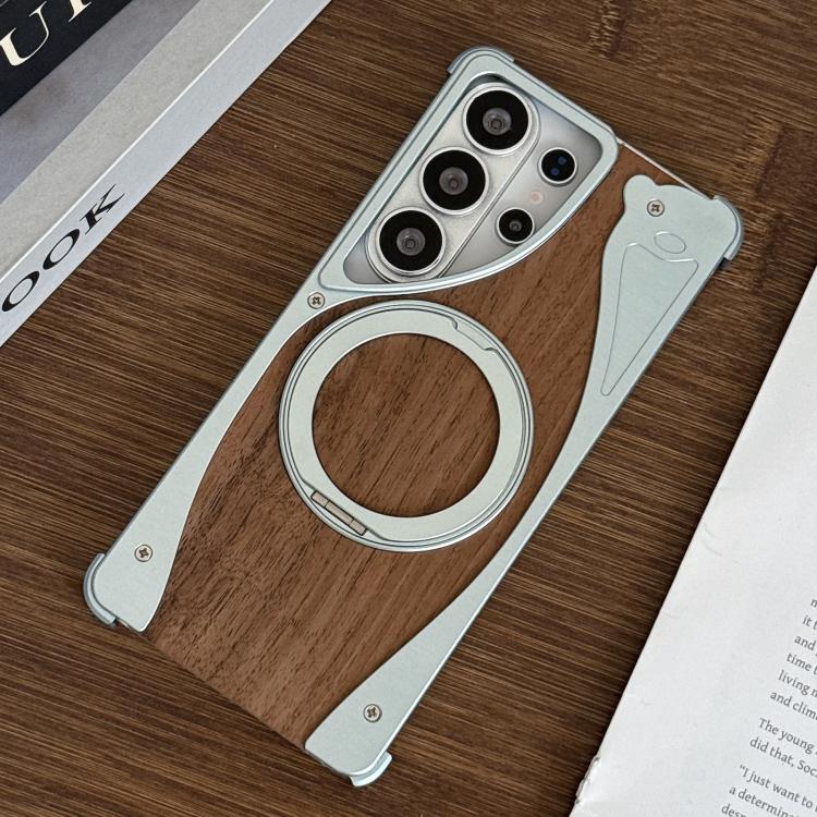For Samsung Galaxy S26 Ultra 5G Walnut Metal Frameless 360 Degree Rotation Holder MagSafe Phone Case