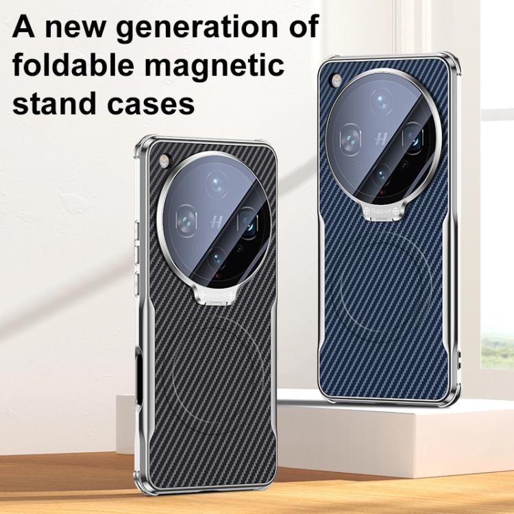 For OPPO Find X8 Ultra Carbon Fiber Textured Electroplated Lens Holder Magnetic Phone Case