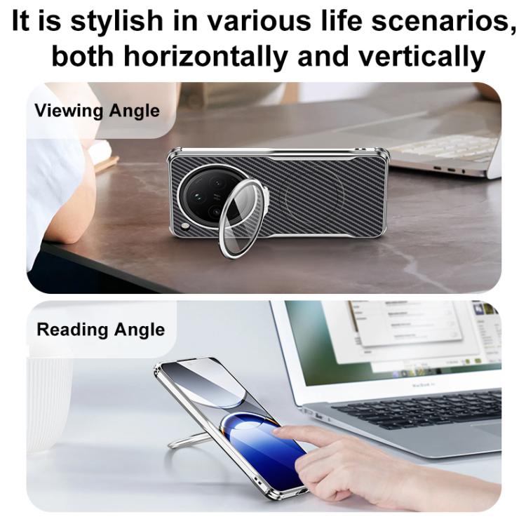 For OPPO Find X8 Carbon Fiber Textured Electroplated Lens Holder Magnetic Phone Case