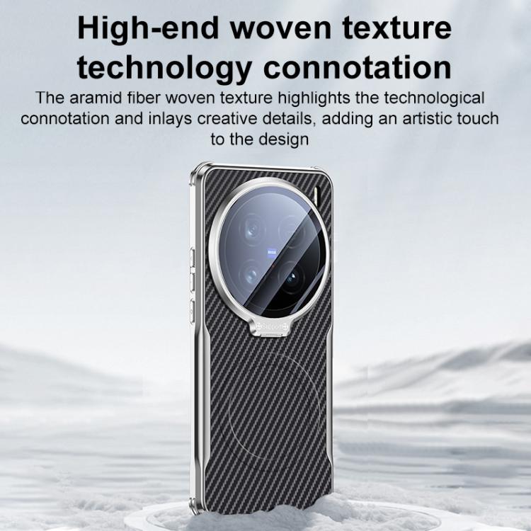 For vivo X100 Carbon Fiber Textured Electroplated Lens Holder Magnetic Phone Case