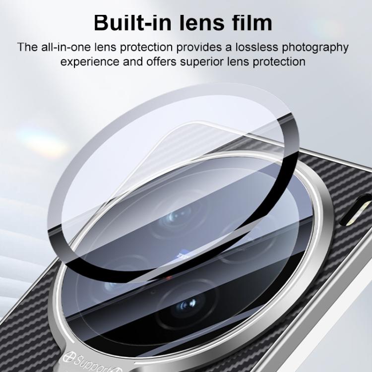 For vivo X100 Carbon Fiber Textured Electroplated Lens Holder Magnetic Phone Case