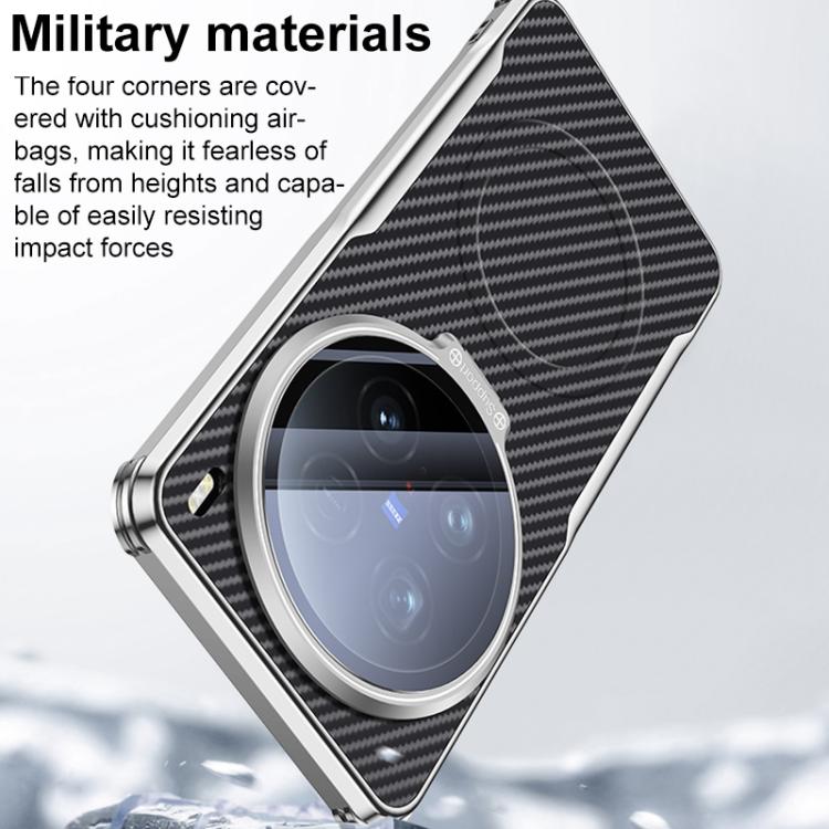 For vivo X100 Carbon Fiber Textured Electroplated Lens Holder Magnetic Phone Case