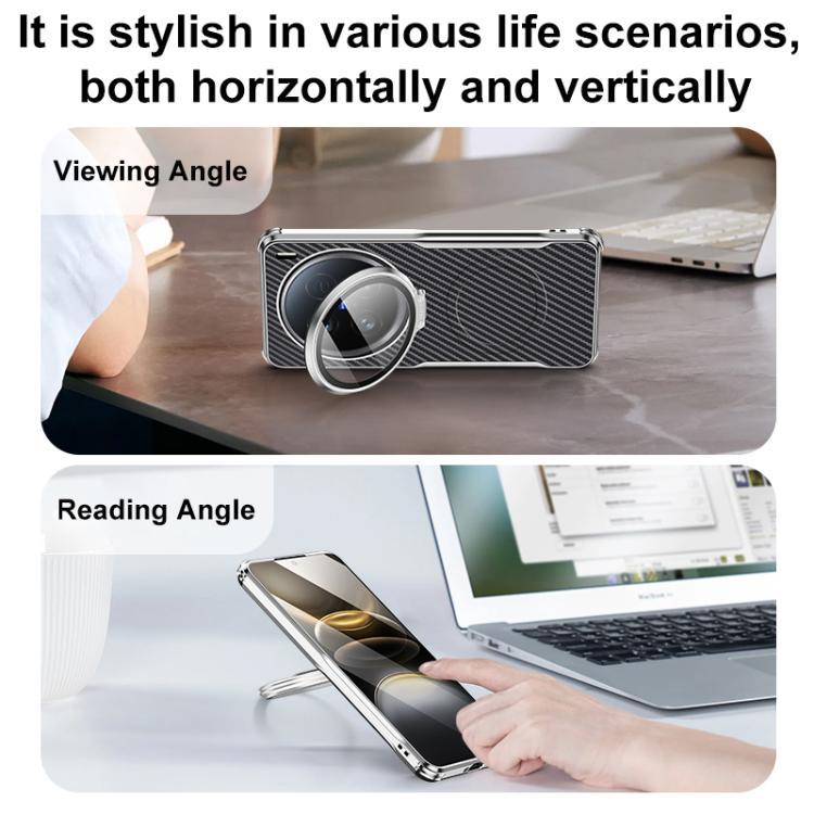 For vivo X100 Carbon Fiber Textured Electroplated Lens Holder Magnetic Phone Case