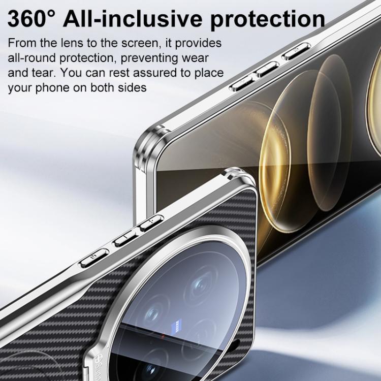 For vivo X100 Carbon Fiber Textured Electroplated Lens Holder Magnetic Phone Case
