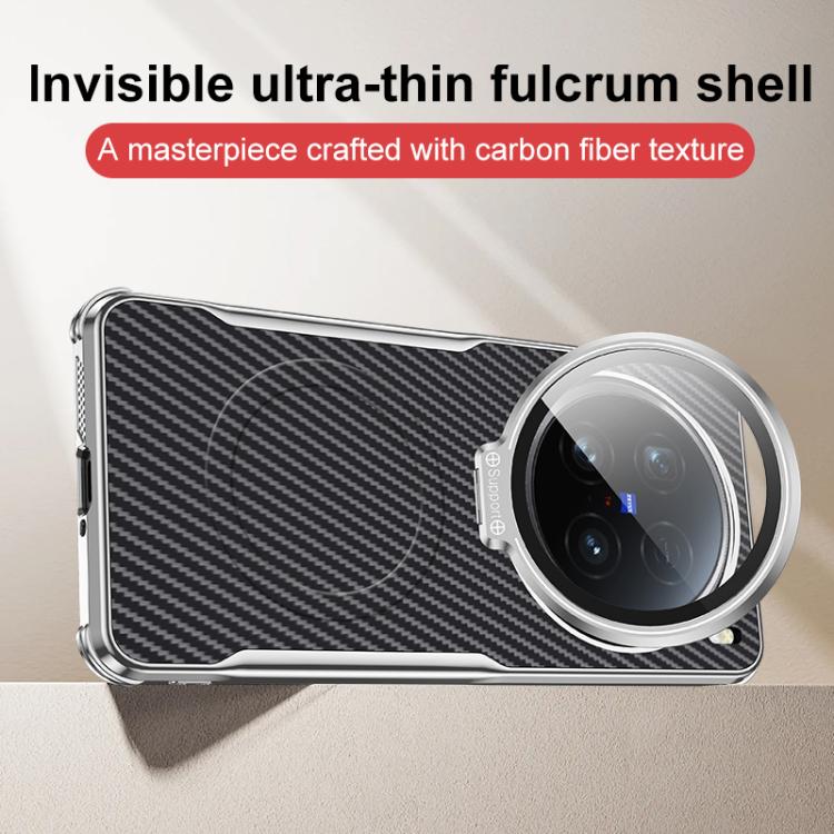 For vivo X100 Pro Carbon Fiber Textured Electroplated Lens Holder Magnetic Phone Case