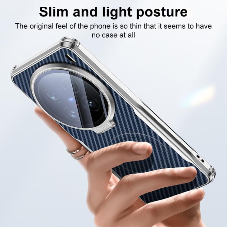 For vivo X100 Ultra Carbon Fiber Textured Electroplated Lens Holder Magnetic Phone Case