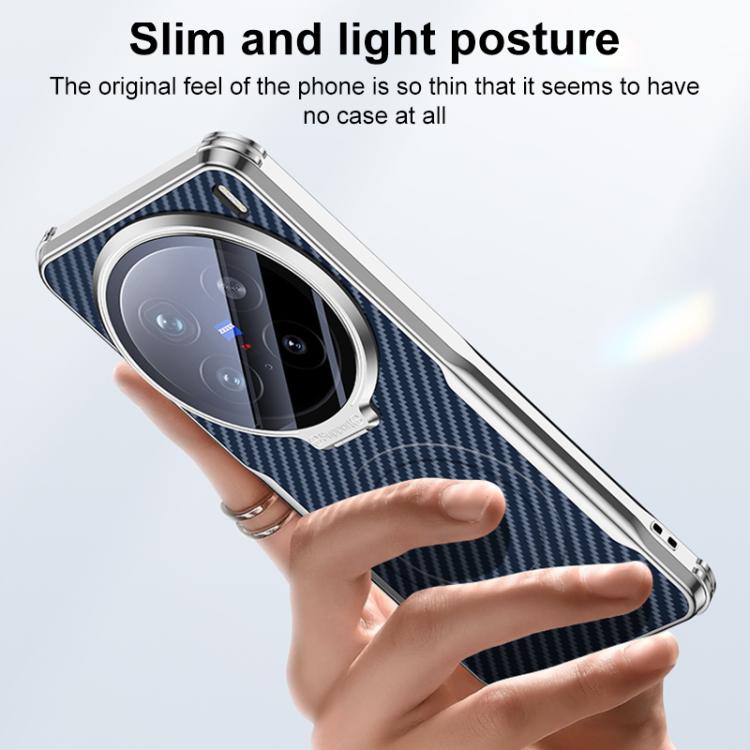 For vivo X200 Carbon Fiber Textured Electroplated Lens Holder Magnetic Phone Case