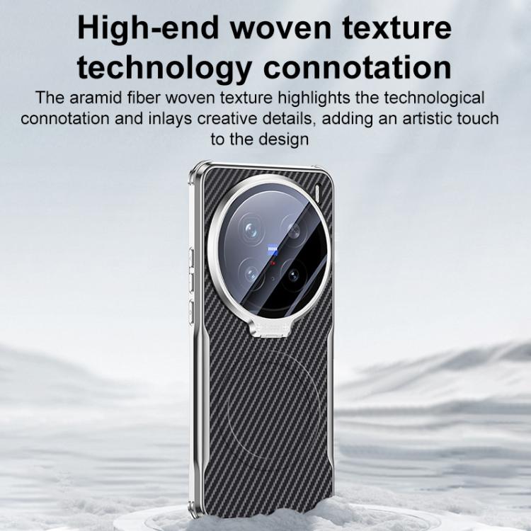 For vivo X200 Carbon Fiber Textured Electroplated Lens Holder Magnetic Phone Case