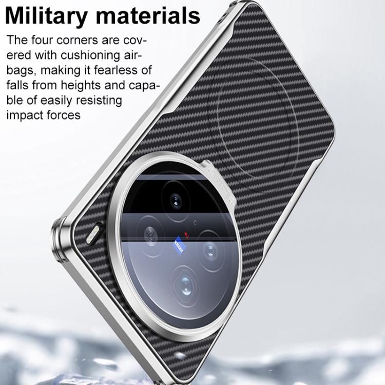For vivo X200 Carbon Fiber Textured Electroplated Lens Holder Magnetic Phone Case