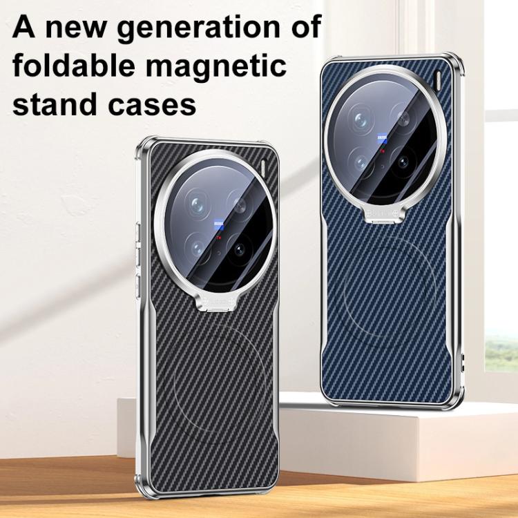 For vivo X200 Pro Carbon Fiber Textured Electroplated Lens Holder Magnetic Phone Case