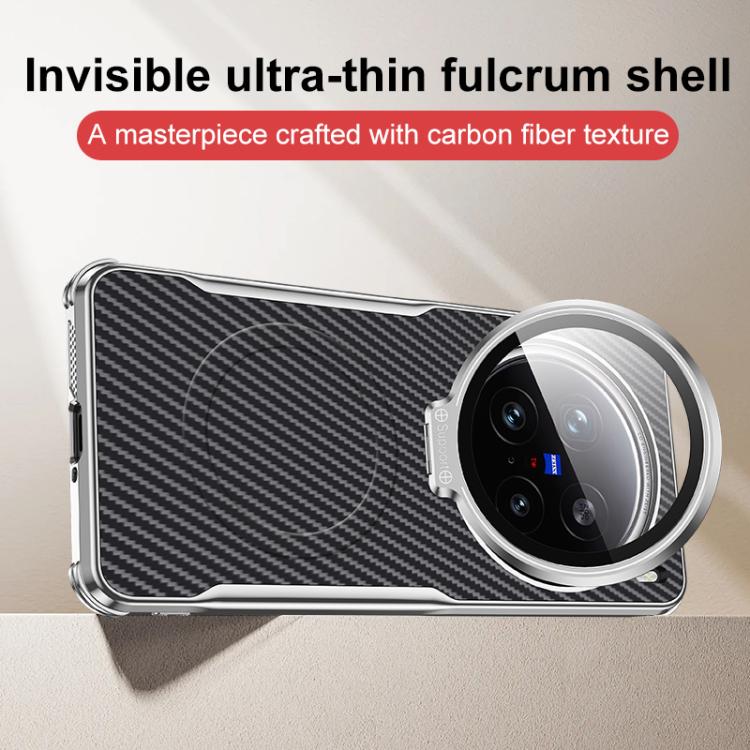 For vivo X200 Pro Carbon Fiber Textured Electroplated Lens Holder Magnetic Phone Case