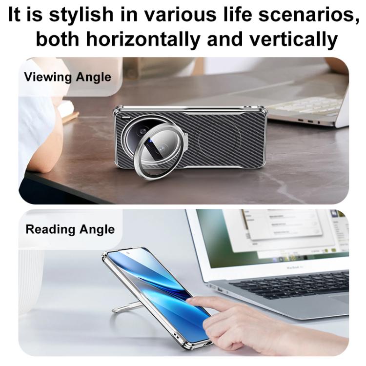 For vivo X200 Pro Carbon Fiber Textured Electroplated Lens Holder Magnetic Phone Case