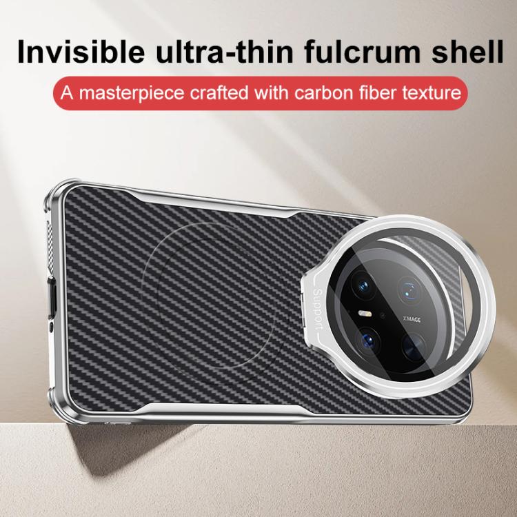 For Huawei Mate 60 Carbon Fiber Textured Electroplated Lens Holder Magnetic Phone Case