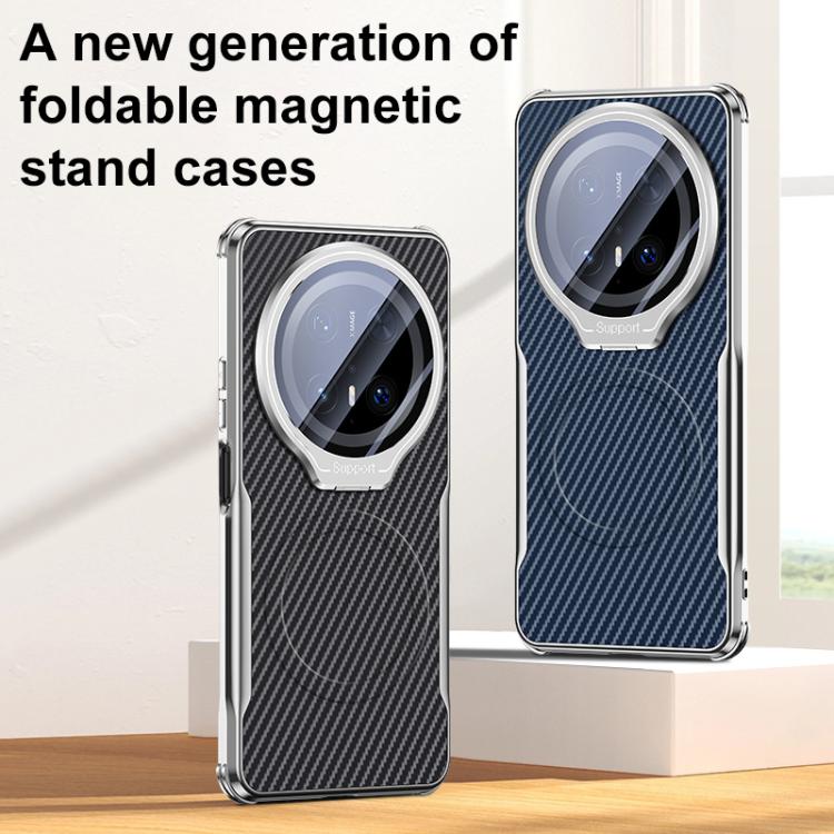 For Huawei Mate 60 Pro Carbon Fiber Textured Electroplated Lens Holder Magnetic Phone Case