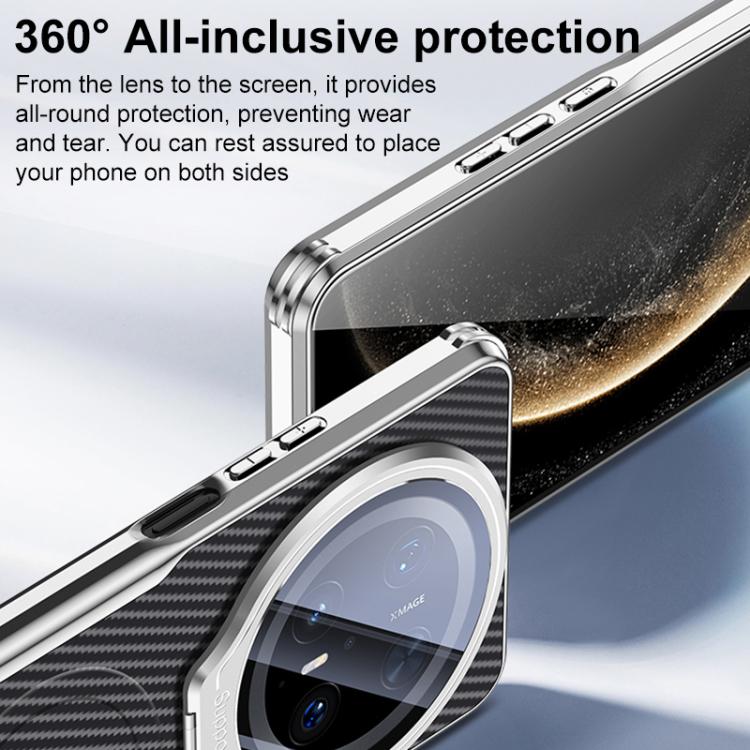 For Huawei Mate 60 Pro Carbon Fiber Textured Electroplated Lens Holder Magnetic Phone Case