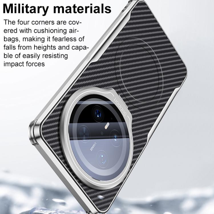 For Huawei Mate 70 Pro Carbon Fiber Textured Electroplated Lens Holder Magnetic Phone Case