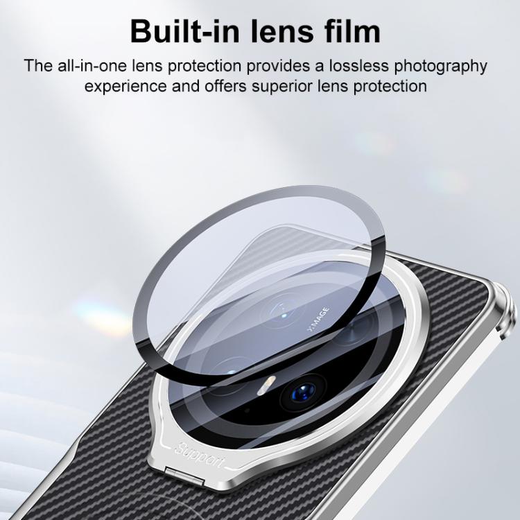 For Huawei Mate 70 Pro Carbon Fiber Textured Electroplated Lens Holder Magnetic Phone Case