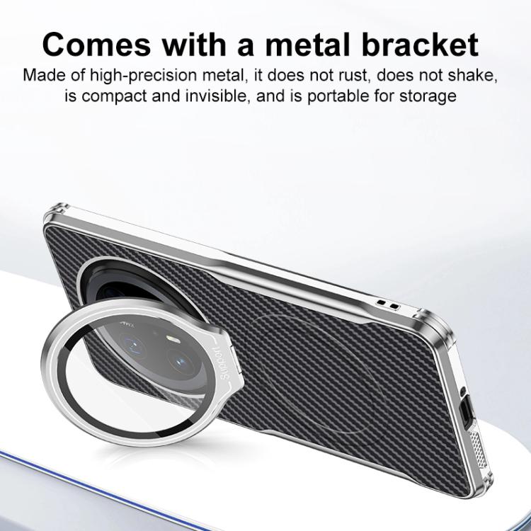 For Huawei Mate 70 Carbon Fiber Textured Electroplated Lens Holder Magnetic Phone Case