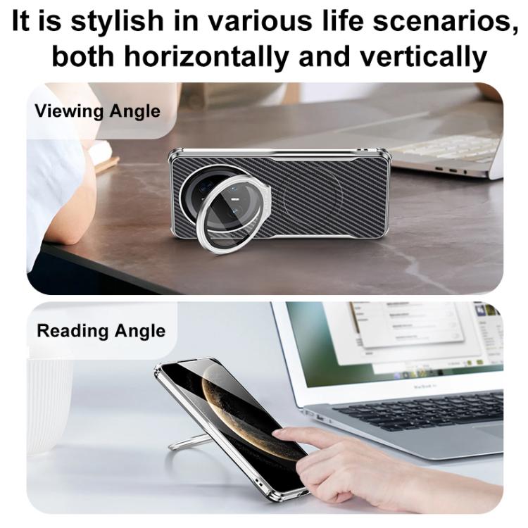 For Huawei Mate 70 Carbon Fiber Textured Electroplated Lens Holder Magnetic Phone Case