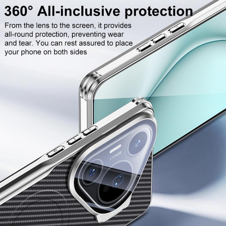 For Huawei Pura 70 Carbon Fiber Textured Electroplated Lens Holder Magnetic Phone Case