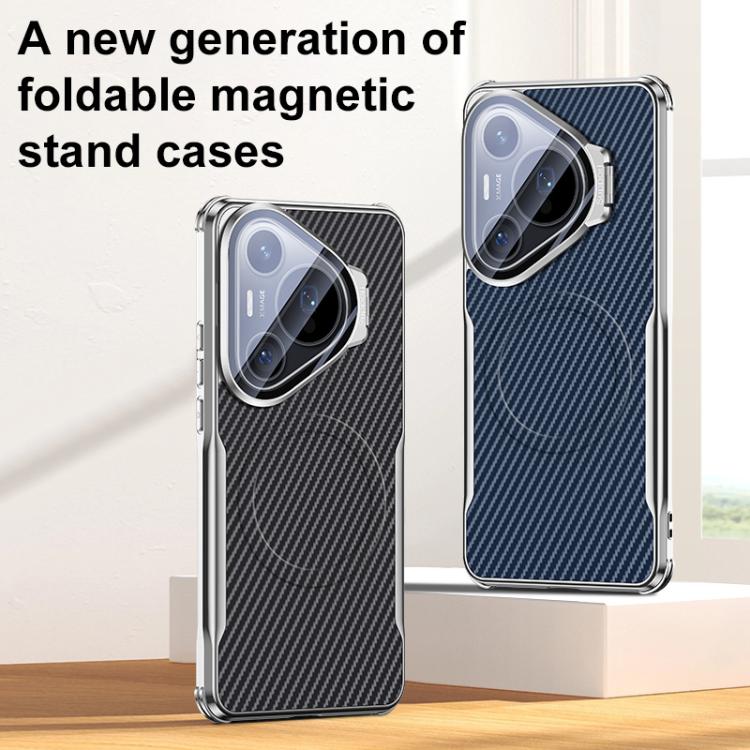 For Huawei Pura 70 Pro Carbon Fiber Textured Electroplated Lens Holder Magnetic Phone Case