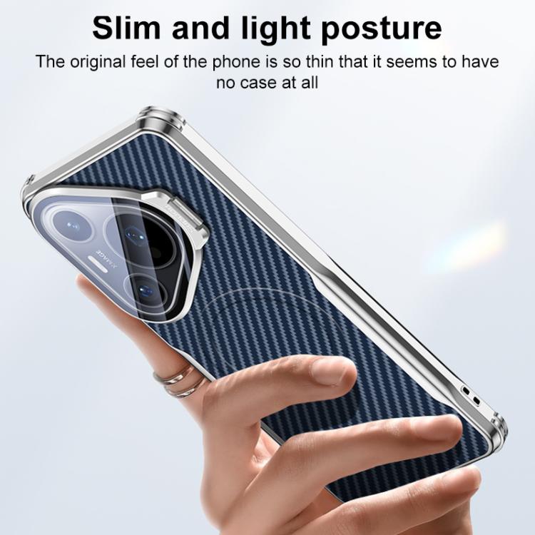 For Huawei Pura 70 Pro Carbon Fiber Textured Electroplated Lens Holder Magnetic Phone Case