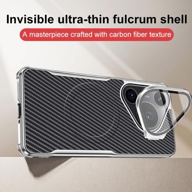 For Huawei Pura 70 Pro Carbon Fiber Textured Electroplated Lens Holder Magnetic Phone Case