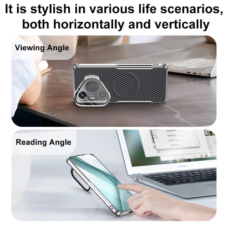 For Huawei Pura 70 Pro Carbon Fiber Textured Electroplated Lens Holder Magnetic Phone Case