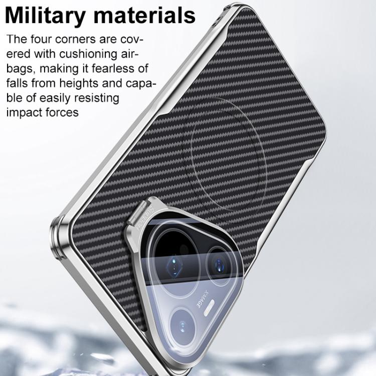 For Huawei Pura 70 Pro Carbon Fiber Textured Electroplated Lens Holder Magnetic Phone Case