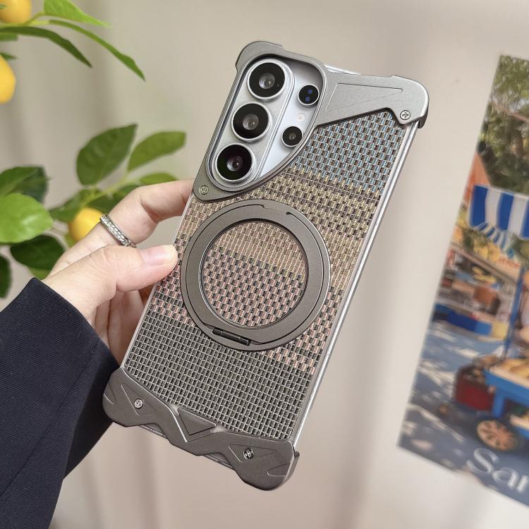 For Samsung Galaxy S24 Ultra 5G Eagle Metal Frameless Woven Fabric PC Magnetic Holder Phone Case