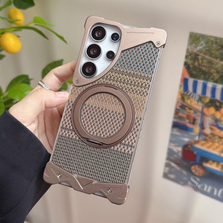 For Samsung Galaxy S24 Ultra 5G Eagle Metal Frameless Woven Fabric PC Magnetic Holder Phone Case