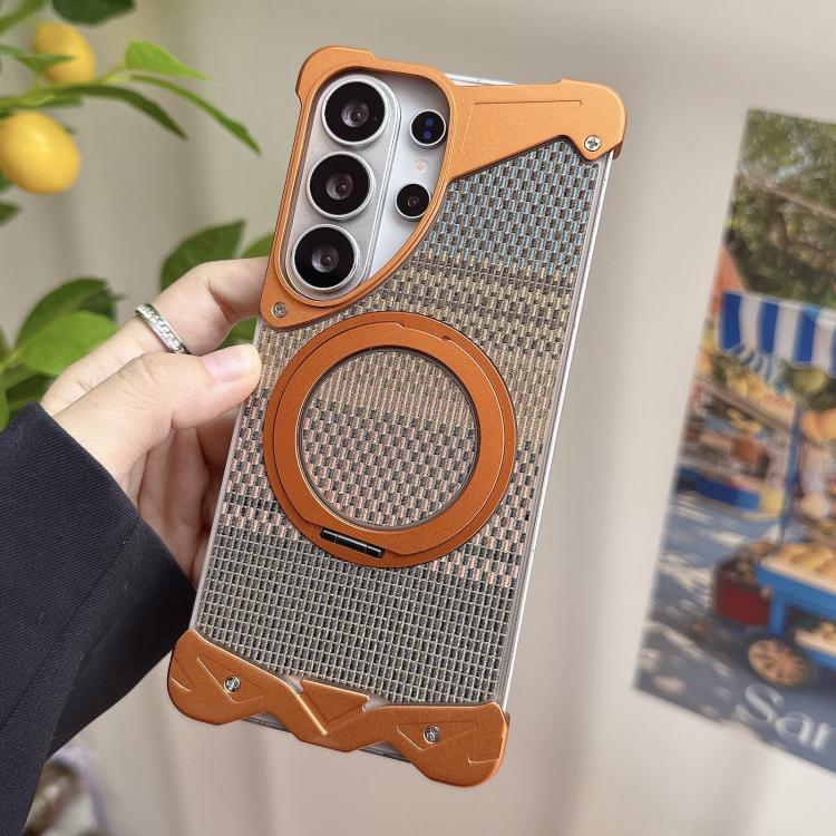 For Samsung Galaxy S23 Ultra 5G Eagle Metal Frameless Woven Fabric PC Magnetic Holder Phone Case