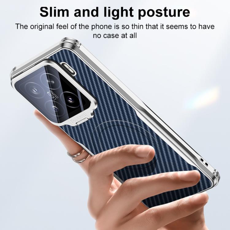 For Xiaomi 15 Carbon Fiber Textured Electroplated Lens Holder Magnetic Phone Case